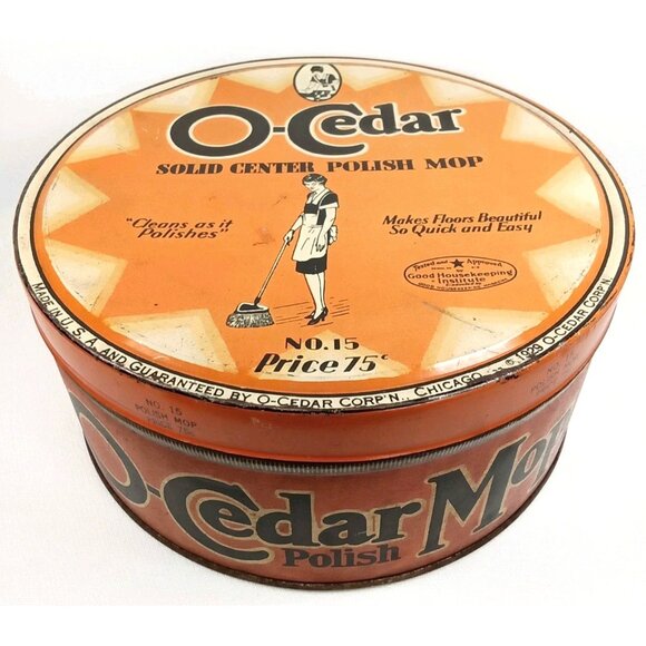 Depression Era Advertisement Tin & Lid O-Cedar Polish Mop Made In USA 1930s - Picture 1 of 11
